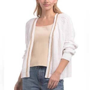 Belldini White and Gold Open-Front Cardigan